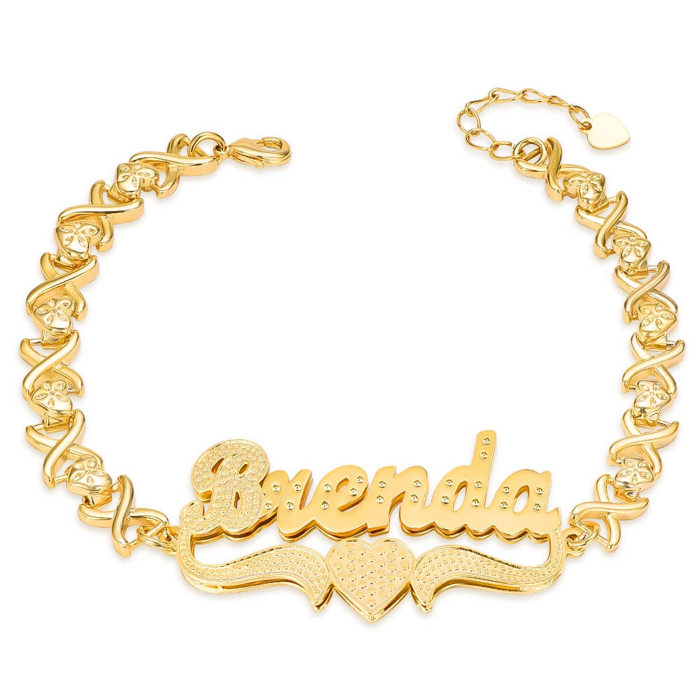 Double Layer Love Heart Personalized Custom Gold Plated Name Bracelet-silviax