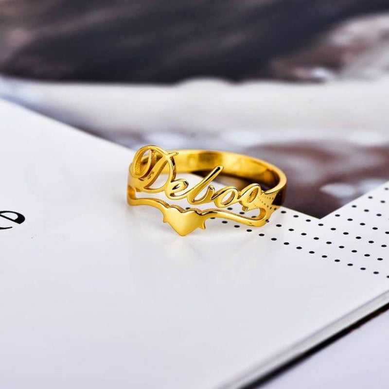 Gold Plated Personalized Heart Name Ring-silviax
