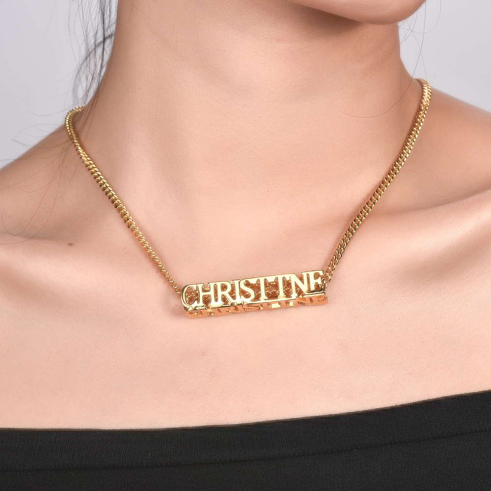 Personalized Custom Gold Plated Cubic Hollow Four Sided Name Necklace-silviax