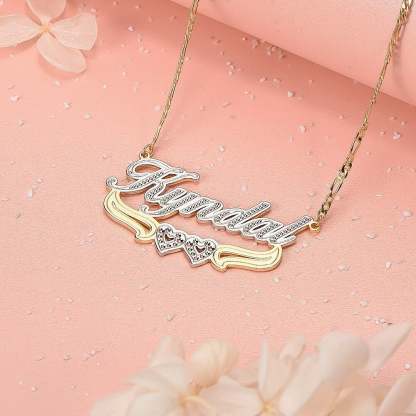 Gold Plated Personalized Two Tone Name Necklace with Double Heart-silviax