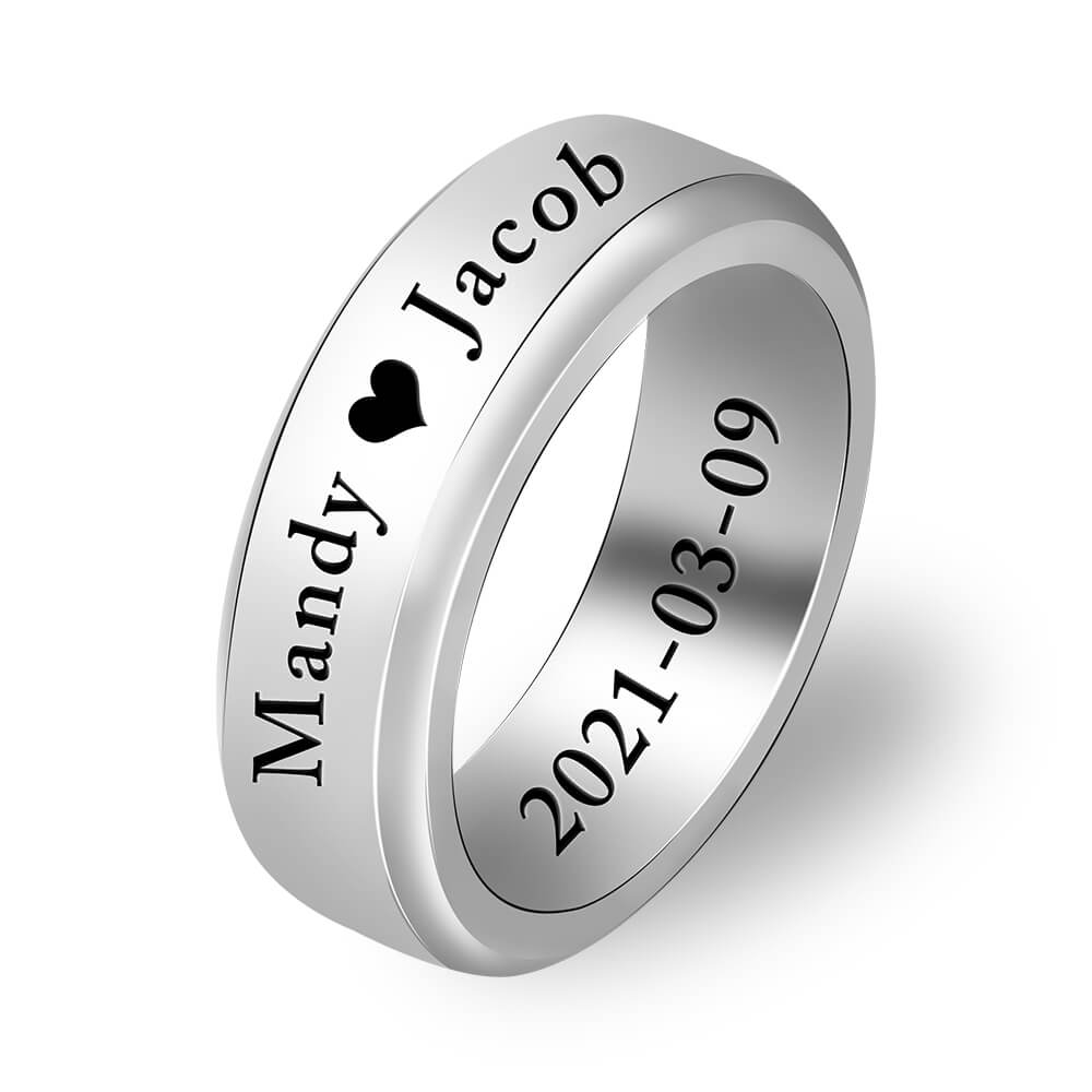 Sterling Silver Couple's Name Anniversary Personalized Custom Engraved Ring-silviax
