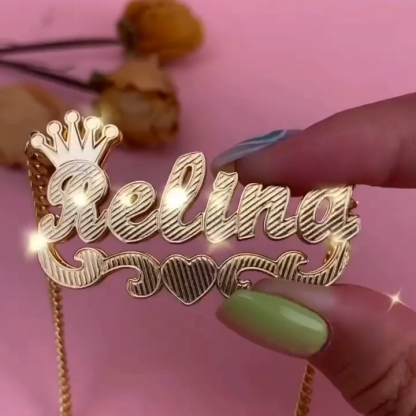 Double Layer Crown Heart Personalized Custom Gold Plated Name Necklace