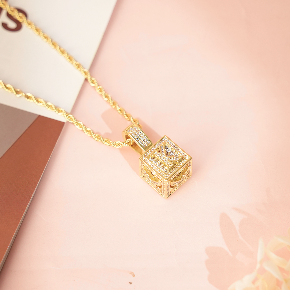 Hip Hop Box Letter Personalized Custom Cubic Zircon Initial Name Necklace-silviax
