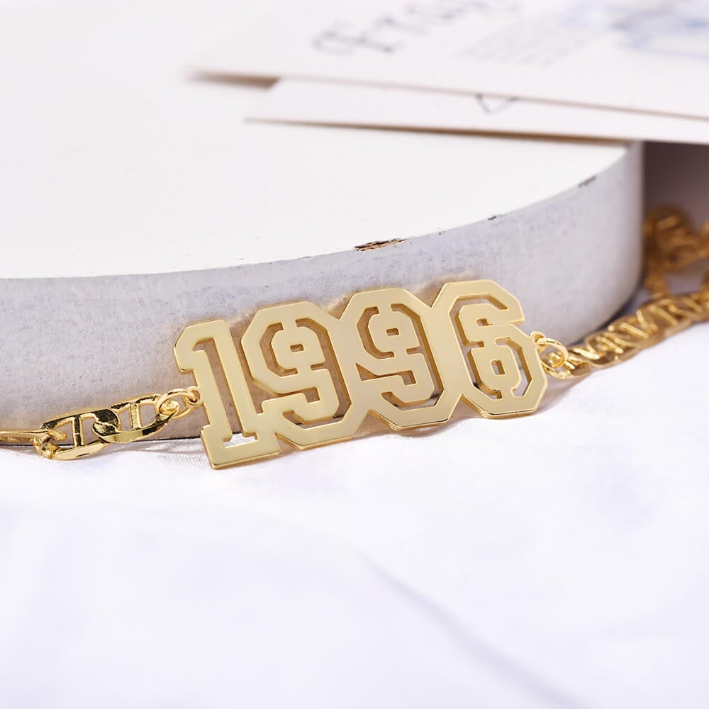 Hollow Number Year Personalized Custom Gold Plated Number Bracelet-silviax