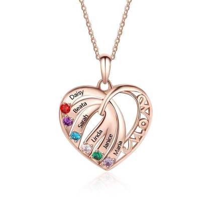 3-6 Name with Birthstones Personalized Custom Family Necklace Mother's Day Gift for Mom Women