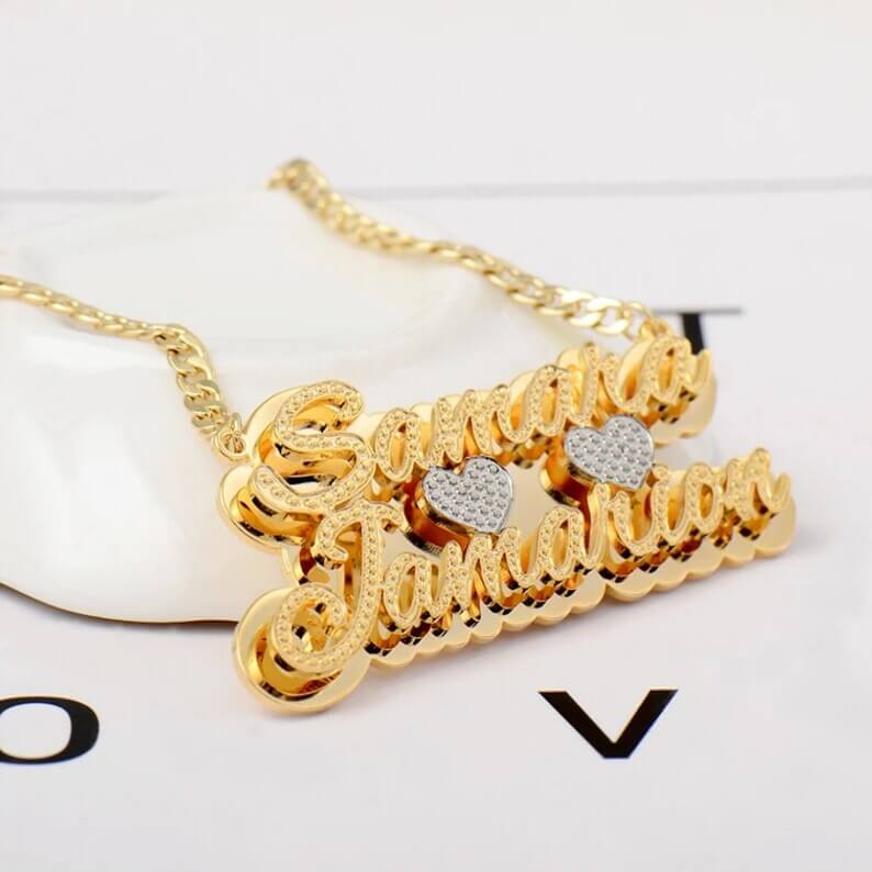 Double Plate Two Tone with Two Hearts Personalized Custom Gold Plated Two Names Necklace-silviax