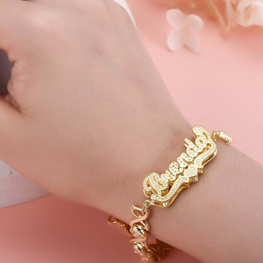 Double Layer Love Heart Personalized Custom Gold Plated Name Bracelet-silviax