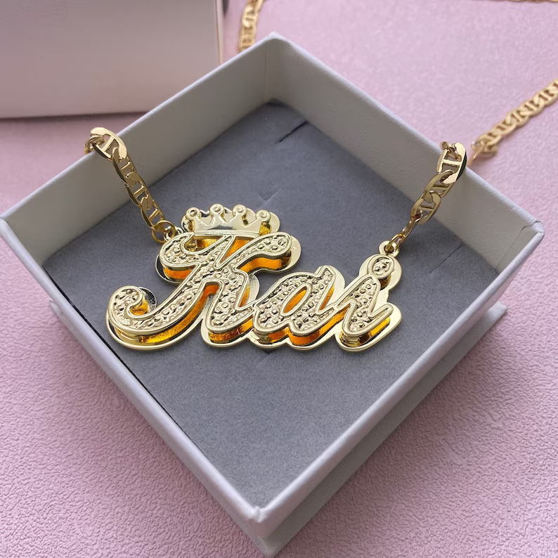 Double Layer Personalized Custom 3D Name Necklace with Crown-silviax
