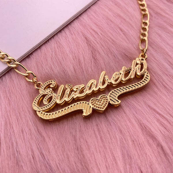 Double Plated Personalized Crown and Heart Name Necklace Set-silviax