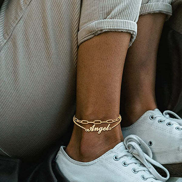 Personalized Double Layer Name Anklets with Link Anklets Bracelets-silviax