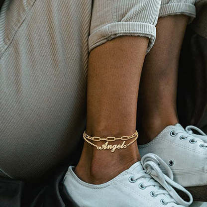 Personalized Double Layer Name Anklets with Link Anklets Bracelets-silviax