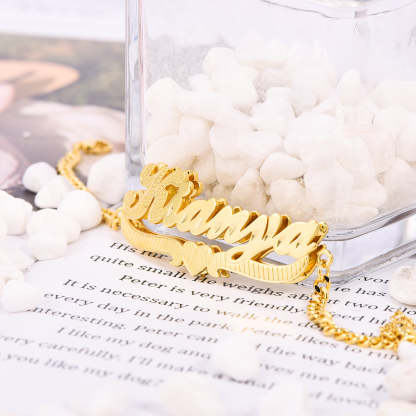 Double Layer With Heart Nameplate Personalized Custom Gold Plated Name Necklace and Bracelet Set-silviax