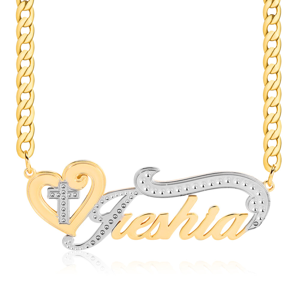 Heart with Cross Personalized Two Tone Name Necklace-silviax