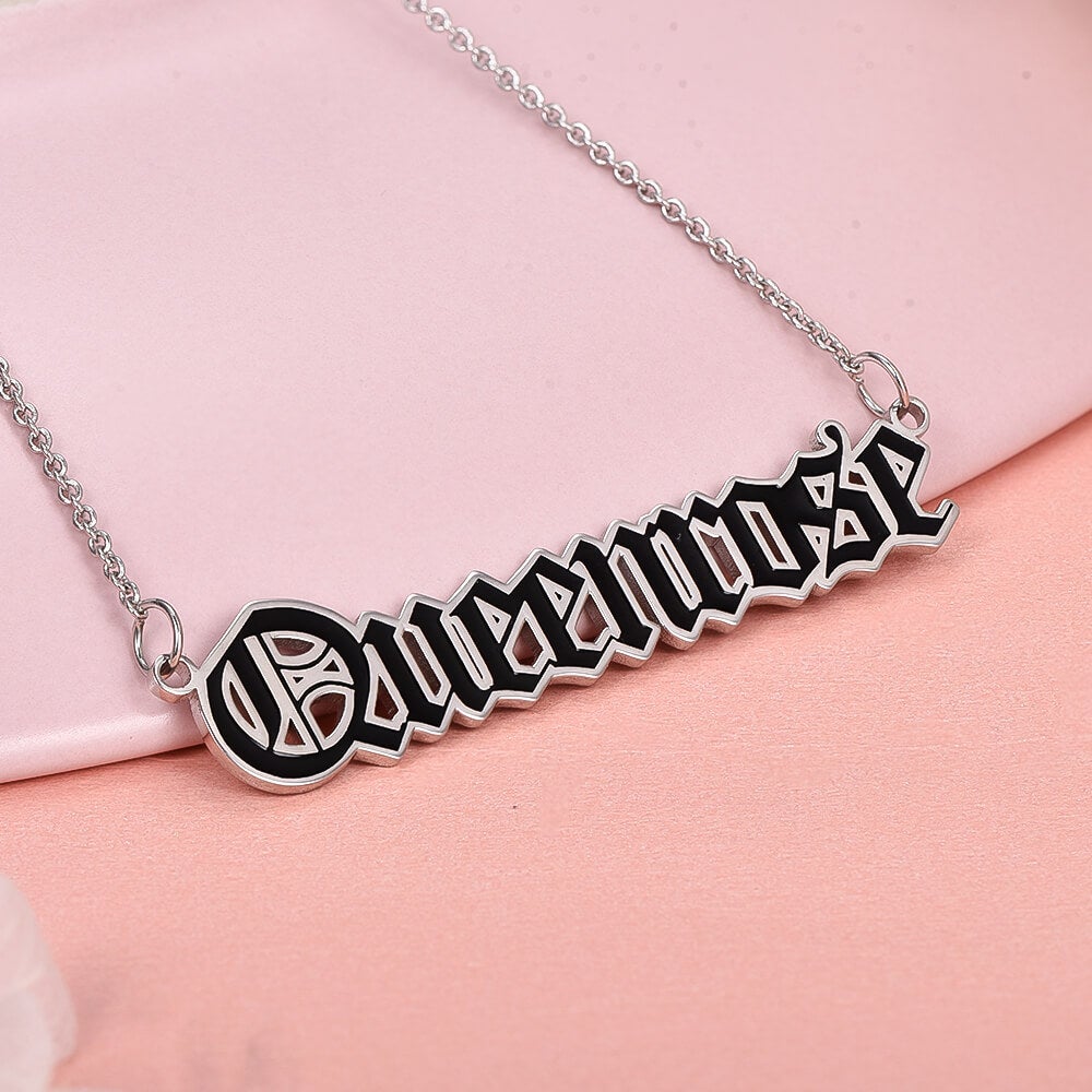 Color Filling Old English Font Personalized Custom Name Necklace-silviax