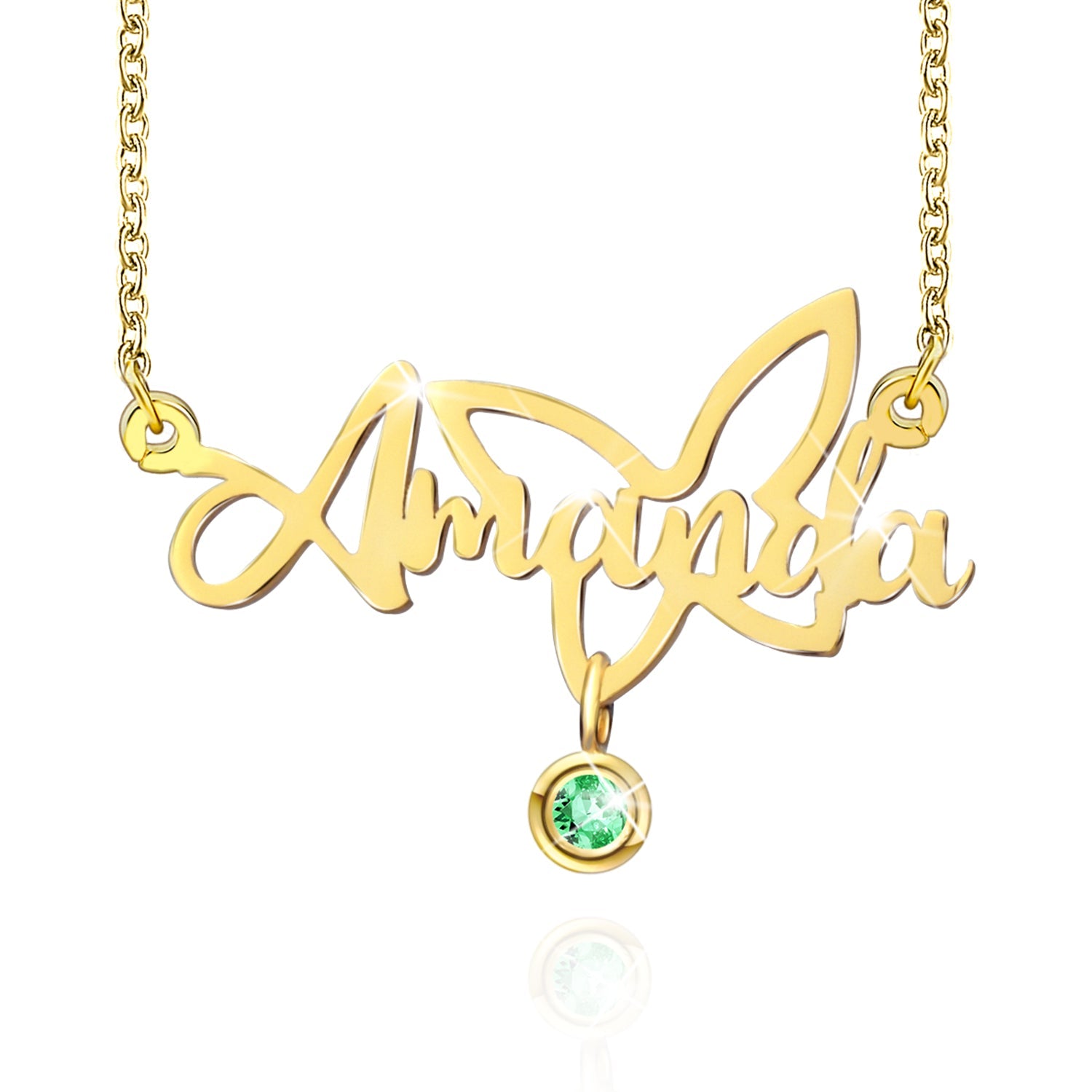 Gold Plated Personalized Butterfly Name Necklace With Birthstone-silviax