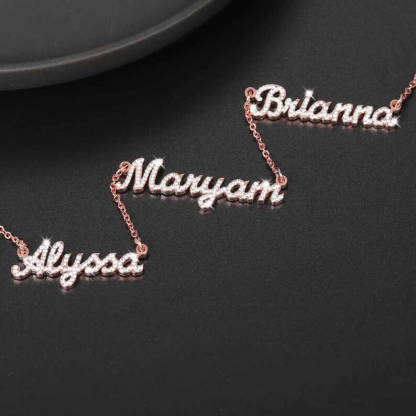 Three Names Inlaid Zircon Nameplate Pandant Personalized Custom Gold Plated Name Necklace-silviax