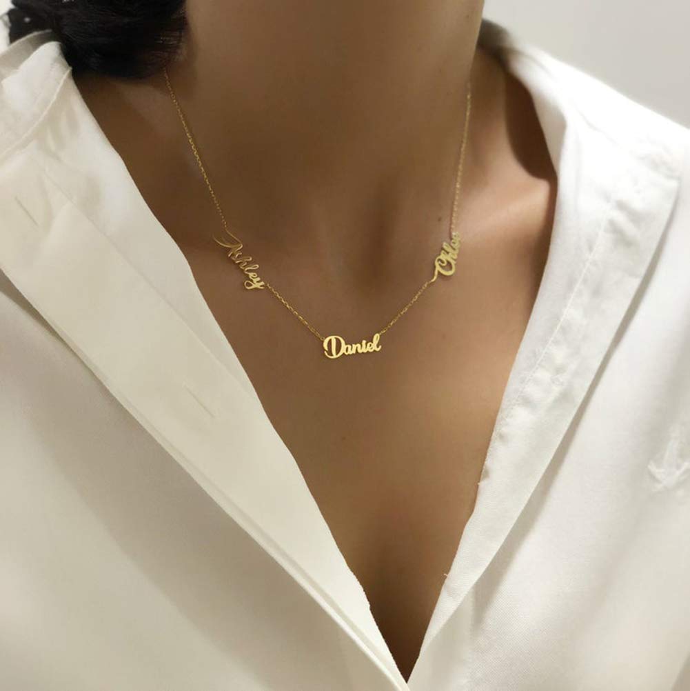 Three Nameplate Pendant Gold Plated Personalized Custom Name Necklace Jewelry Gift for Mom Wife-silviax