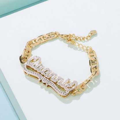 Heart Double Layer Two Tone Personalized Custom Gold Plated Name Bracelet-silviax