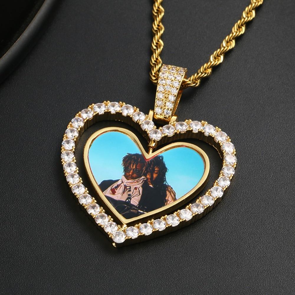 Gold Plated Heart Rotating Custom Double-Sided Photo Necklace-silviax