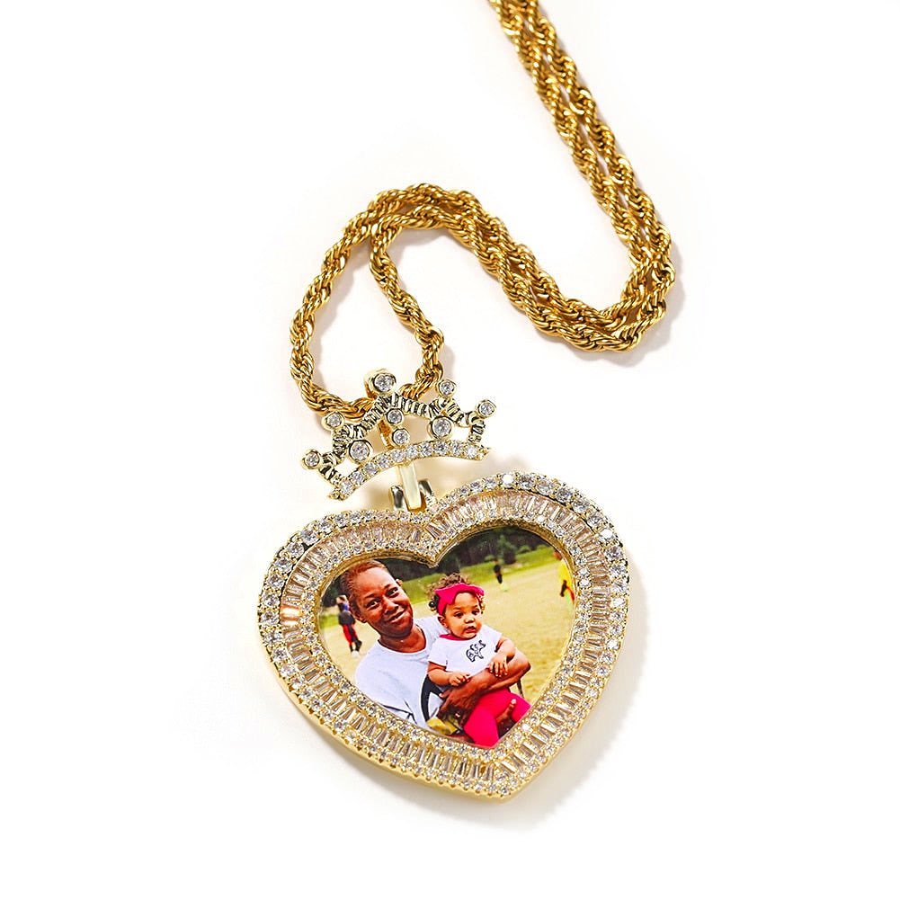 Princess Photo Chain Personalized Crown Heart Photo Pendant Necklace with Zircon-silviax