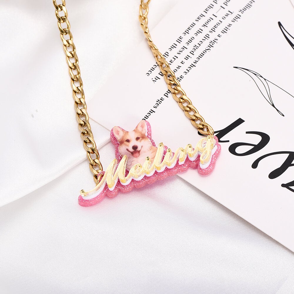 Photo Image Acrylic Personalized Custom Name Necklace  purple-silviax