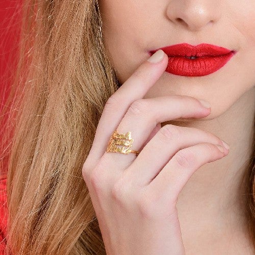 Three Names Personalized Custom Ring Gold Plated-silviax