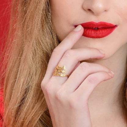 Three Names Personalized Custom Ring Gold Plated-silviax