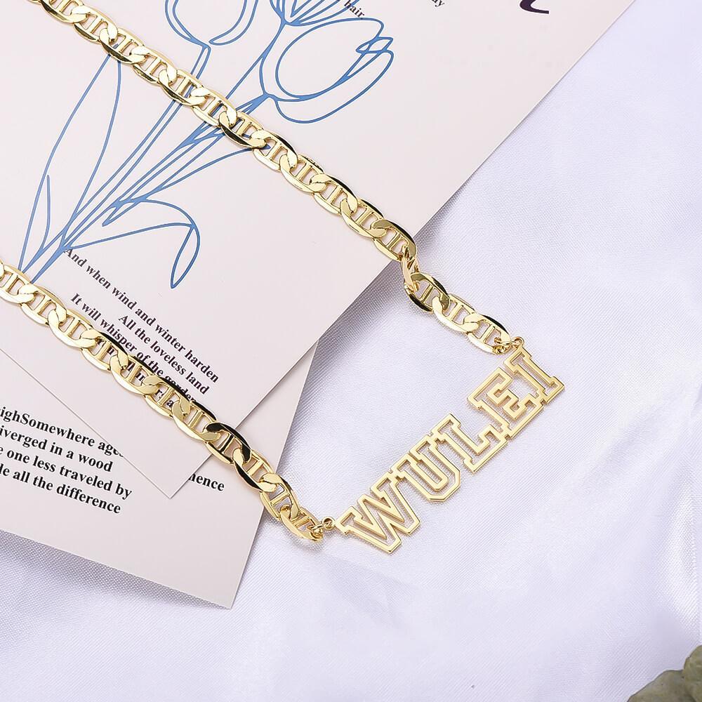 Hollow Letter Nameplate Pendant Personalized Custom Gold Plated Name Necklace-silviax