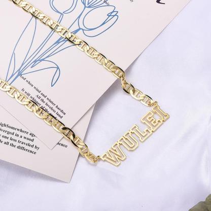 Hollow Letter Nameplate Pendant Personalized Custom Gold Plated Name Necklace-silviax