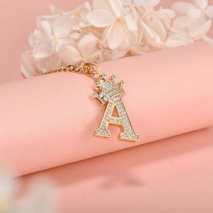 Crown Letter Pendant Personalized Custom Gold Plated Initial Necklace-silviax