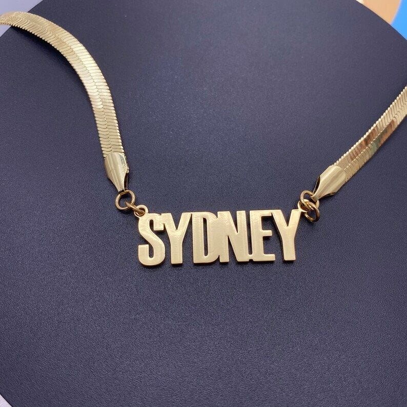 Capital Letter Nameplate with Snake Chain Personalized Custom Gold Plated Name Necklace-silviax