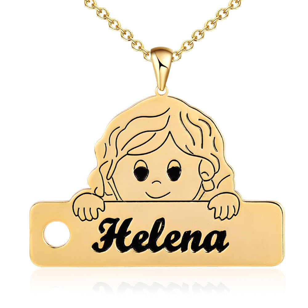Girl Photo Portrait Personalized Engraved Bar Name Necklace-silviax