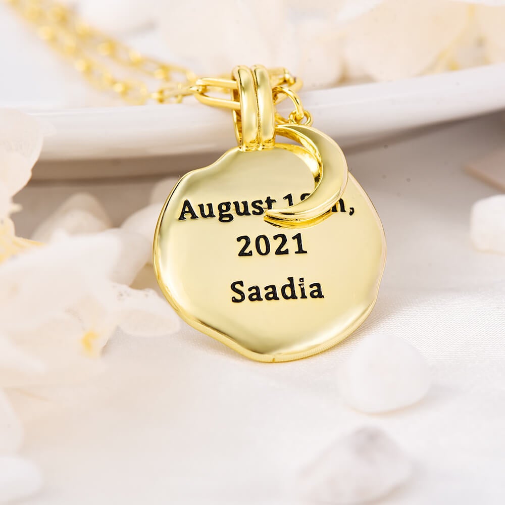 Irregular Round With Crescent Pendant Personalized Custom Gold Plated Engraved Necklace-silviax