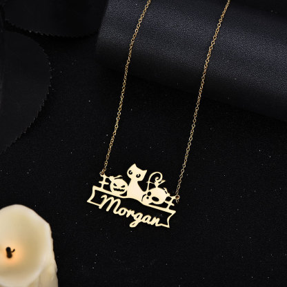 Halloween Gold Plated Personalized Custom Cat Pumpkins Name Necklace Gifts For Kids-silviax