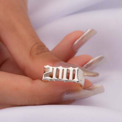 Gothic Date Personalized Gold Plated Number Ring-silviax