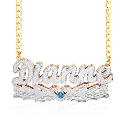 Double Layer Two Tone Wing Heart Nameplate with Birthstone Personalized Custom Gold Plated Name Necklace-silviax
