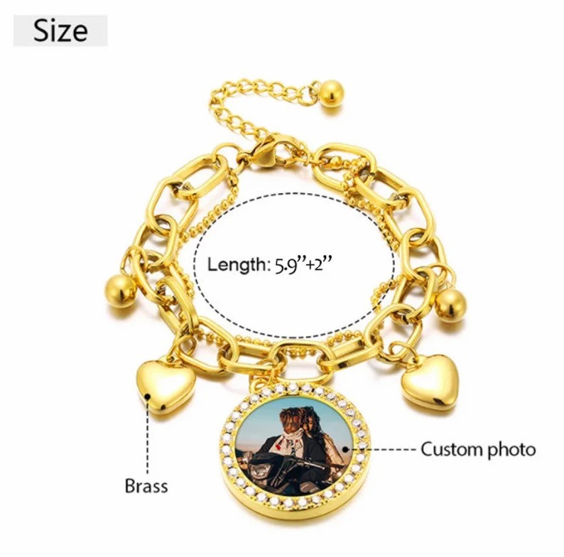 Multilayer Drop Heart Personalized Custom Photo Medallions Bracelet-silviax