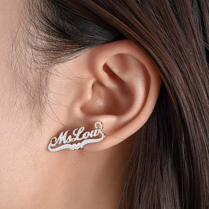 Heart Two-tone Name Ring Bracelet Earrings and Double Plate Necklace Gold Plated Custom Set-silviax