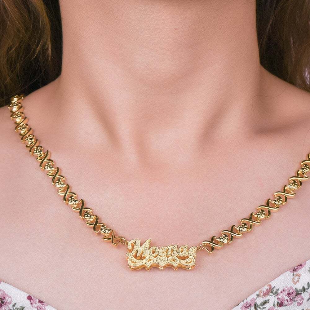Double Layer Heart Nameplate Pendant Personalized Custom Gold Plated Name Necklace Gift For Her-silviax