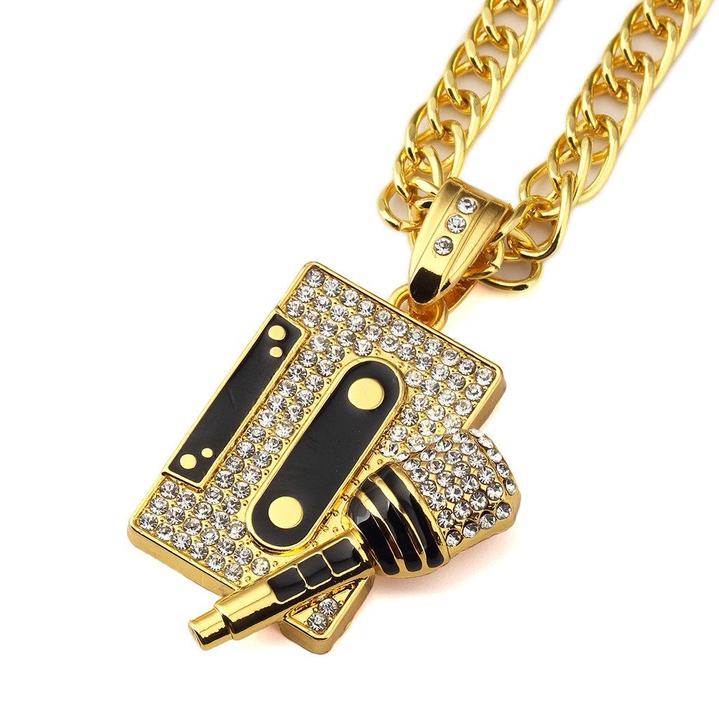 Tape&Microphone Pendant Gold Plated Hip Hop Style Necklace-silviax