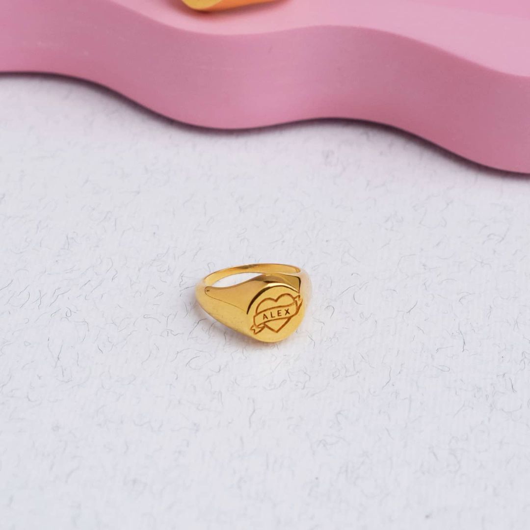 Gold Plated Personalized Custom Heart Engraved Name Ring Couple Ring