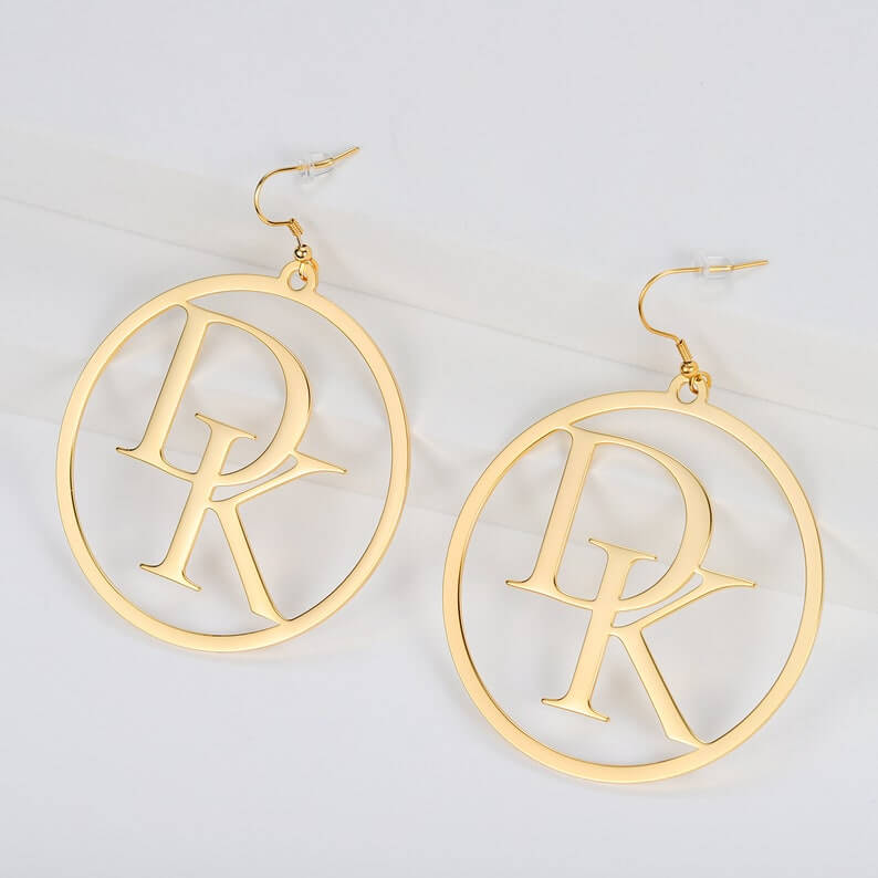 30 mm And 60 mm Letters Personalized Custom Gold Plated Hoop Initial Earrings-silviax