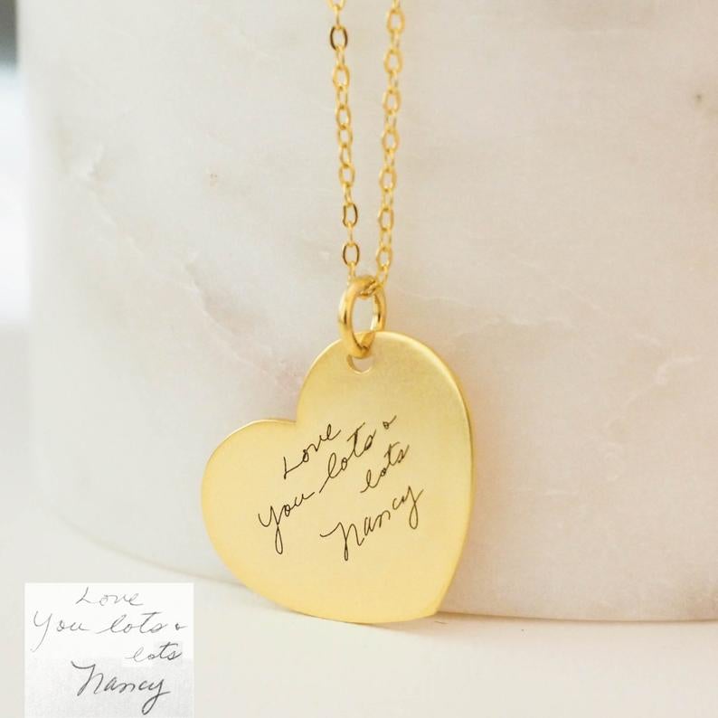 Love Heart Pendant Gold Plated Personalized Engraving Handwriting Necklace-silviax