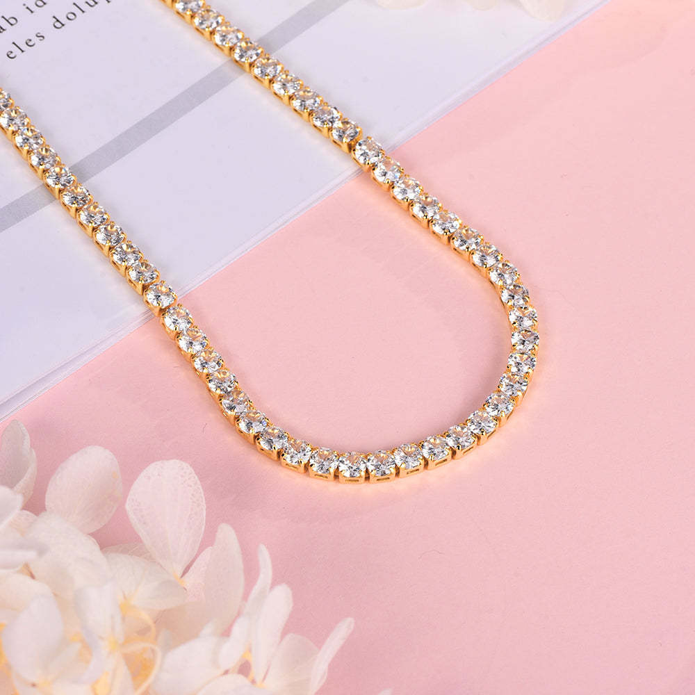 4mm Pendant Necklace Tennis Chains Gold Plated Hip Hop Style Necklace-silviax