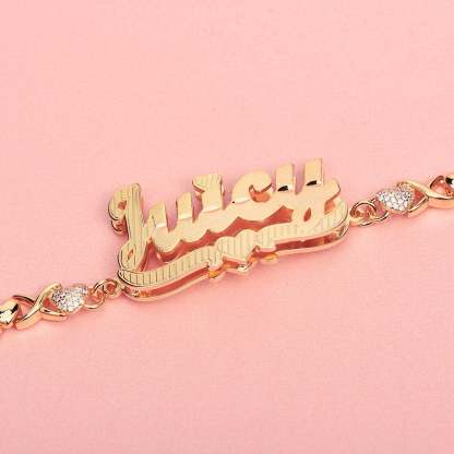 Double Layer Heart with Teddy XOXO Chain Personalized Custom Gold Plated Name Bracelet-silviax