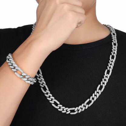 13mm Gold Plated Figaro Link Chain Necklace and Bracelet Set-silviax