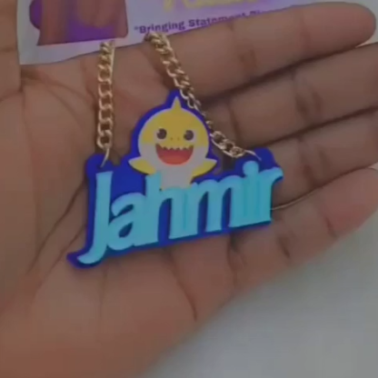 Blue Acrylic Cute Shark Nameplate Personalized Custom Name Necklace