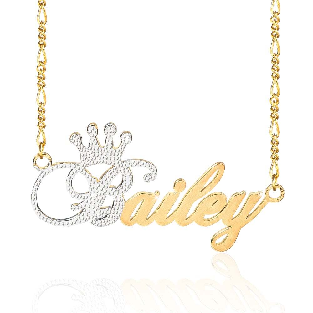 Two Tone Gold Plated Personalized Name Necklace with Crown-silviax