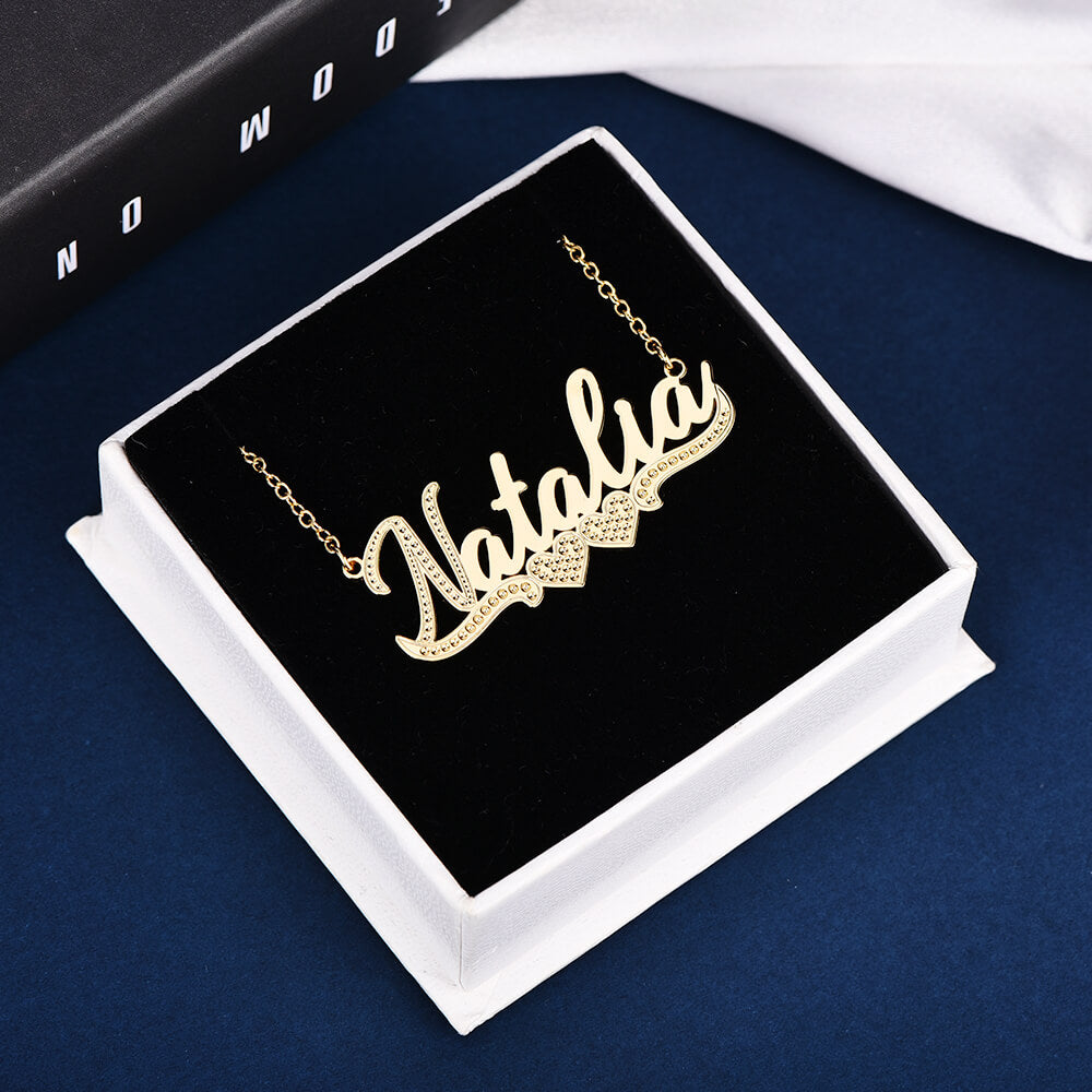 Two Hearts Nameplate Pendant Personalized Custom Gold Plated Name Necklace-silviax