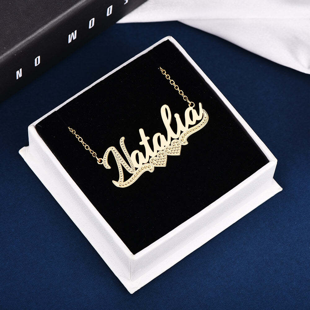 Two Hearts Nameplate Pendant Personalized Custom Gold Plated Name Necklace-silviax